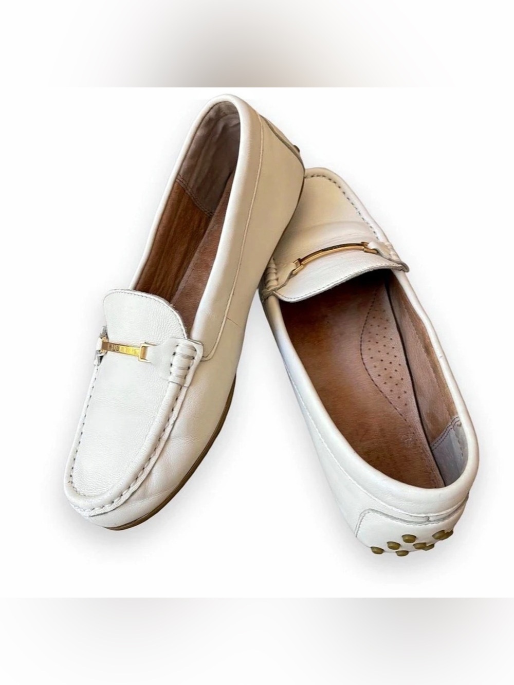 Lauren Ralph Lauren White/Cream Leather "Briony" Driver Loafers Size 8B